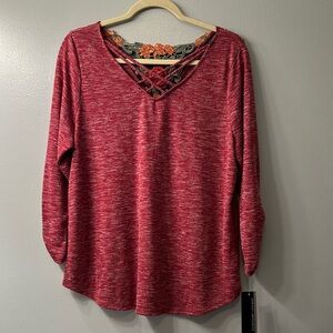 Signature Studio Red Heathered V-Neck Blouse